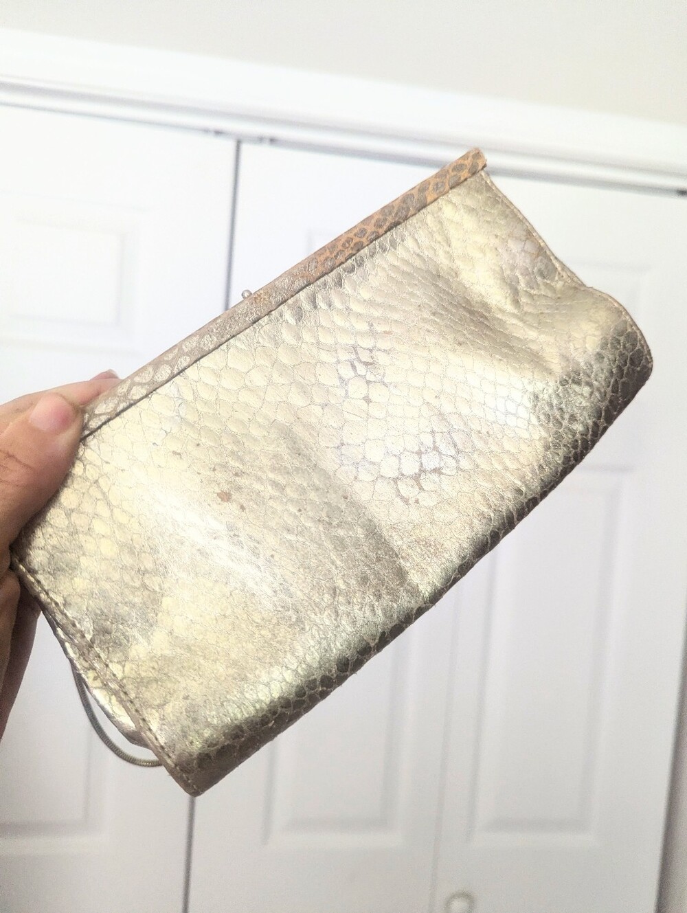 Vintage Y2K Steve Madden Metallic Gold Snake-Embossed Evening Clutch
